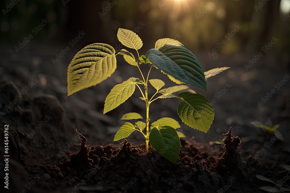 young green plant emerging from the soil. Generative AI