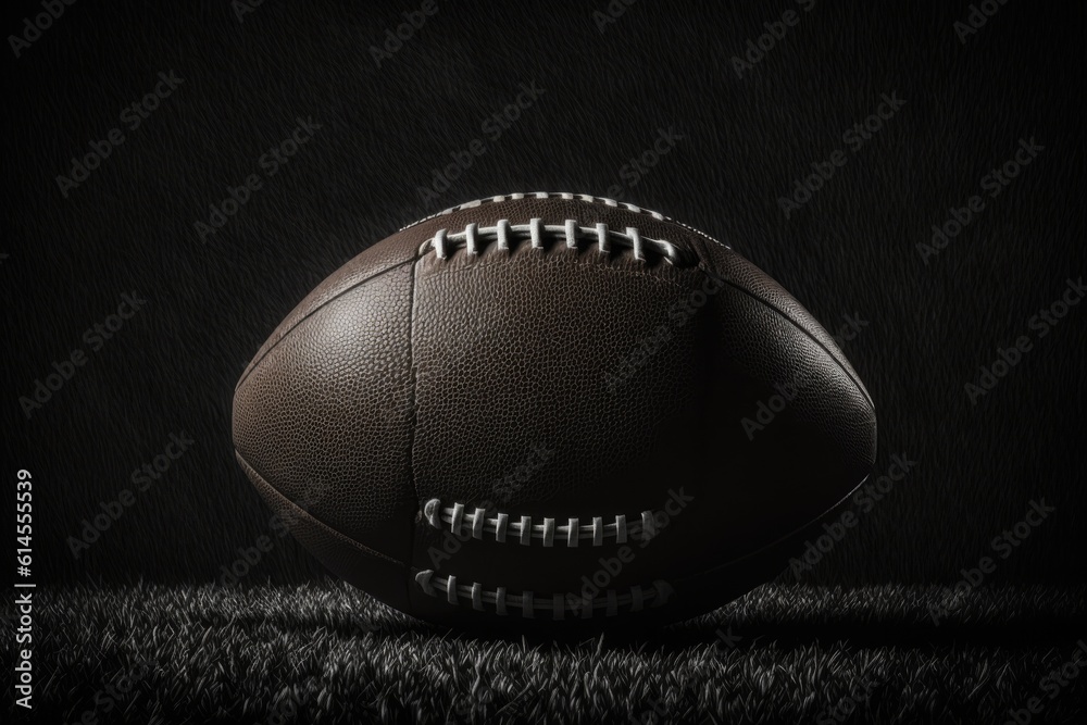 single American football on a black background. Generative AI