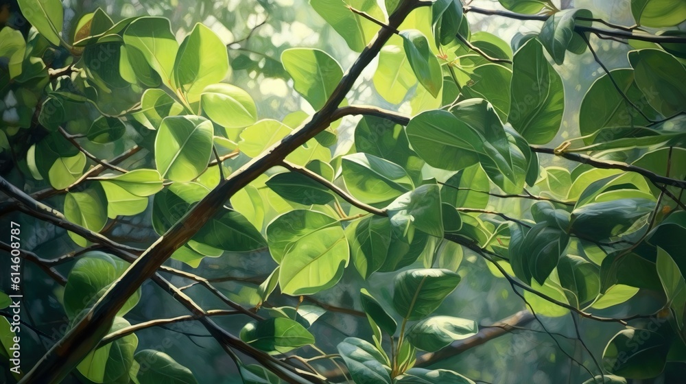 Beautiful shinny green leaves and branches