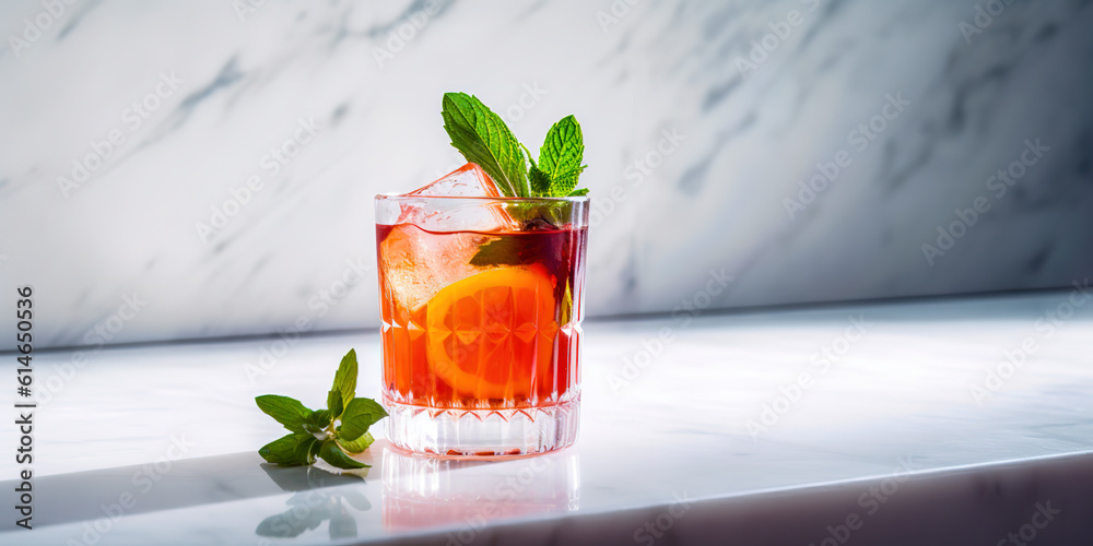 cocktail shot on white marble table