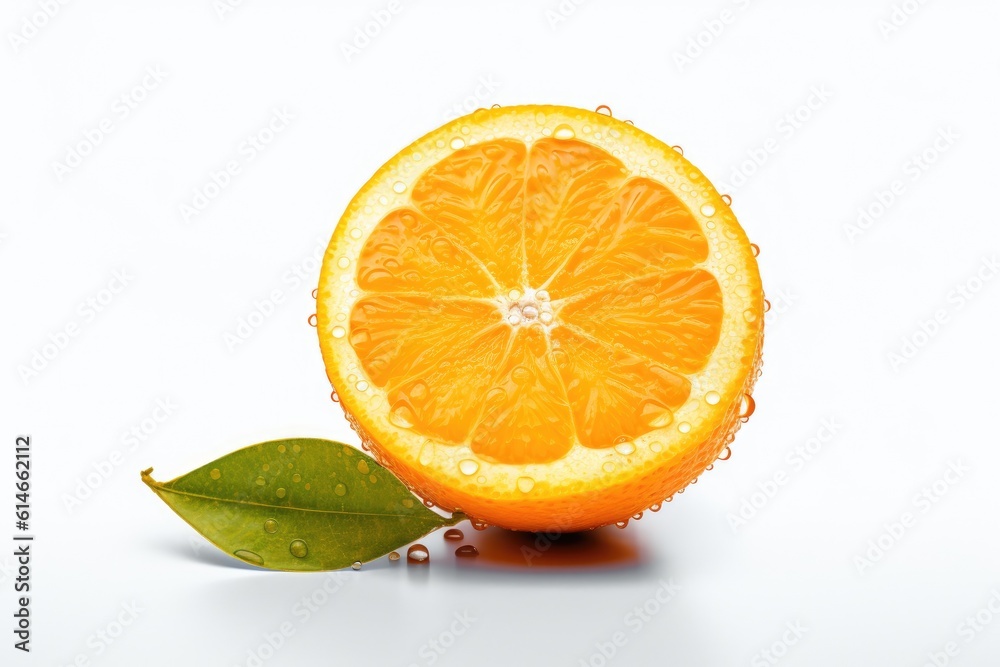 Orange citrus with drops on white background. Orange juice. Generative ai