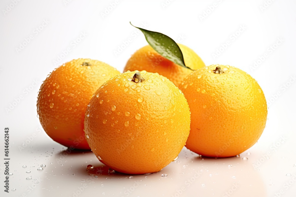 Orange citrus with drops on white background. Orange juice. Generative ai