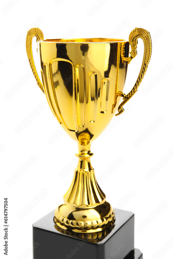 Gold cup on white background