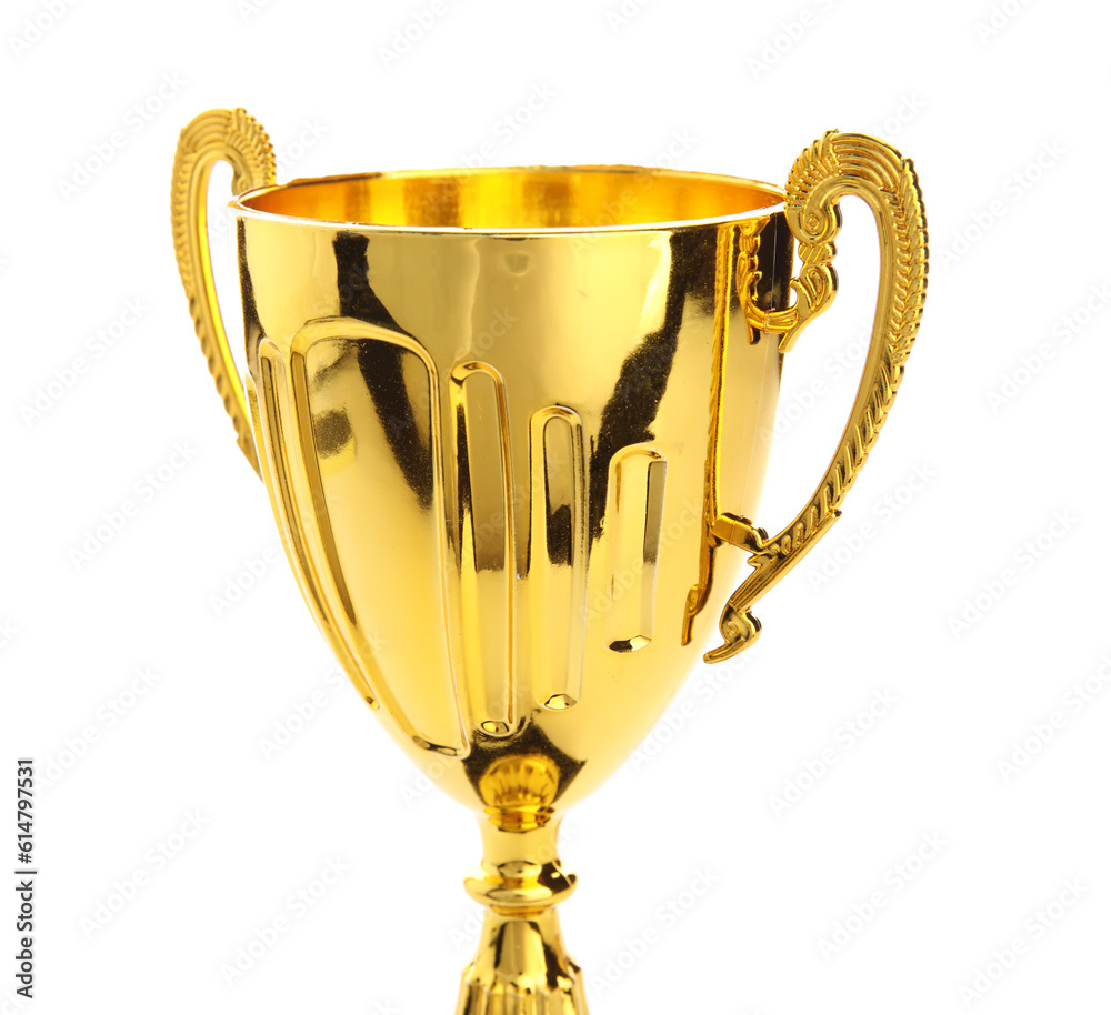 Gold cup on white background, closeup