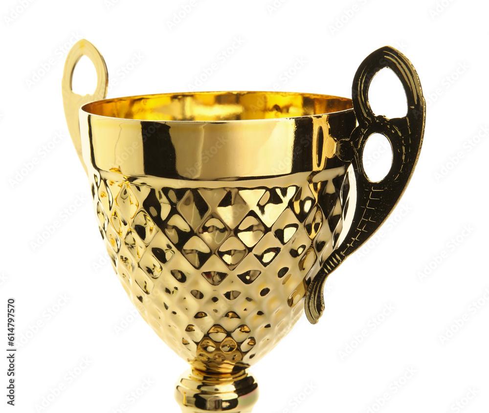 Gold cup on white background, closeup