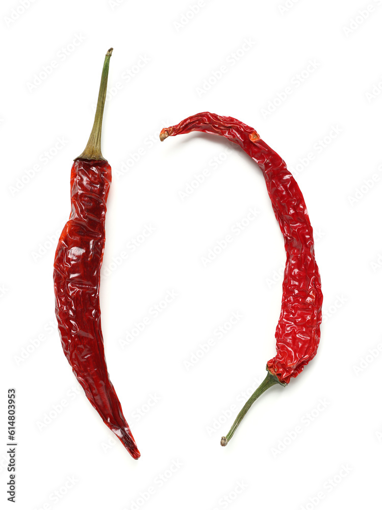 Dry hot chili peppers isolated on white background