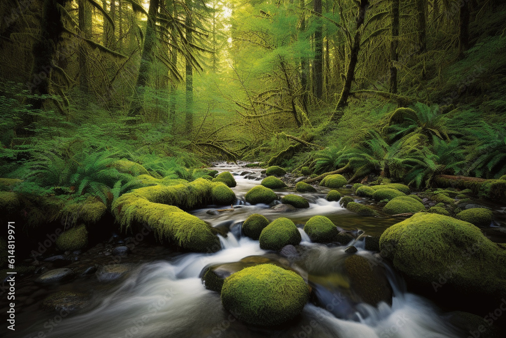 Forest in the morning, Tranquil Waters: A Captivating Photograph of a Serene River Flowing Through a