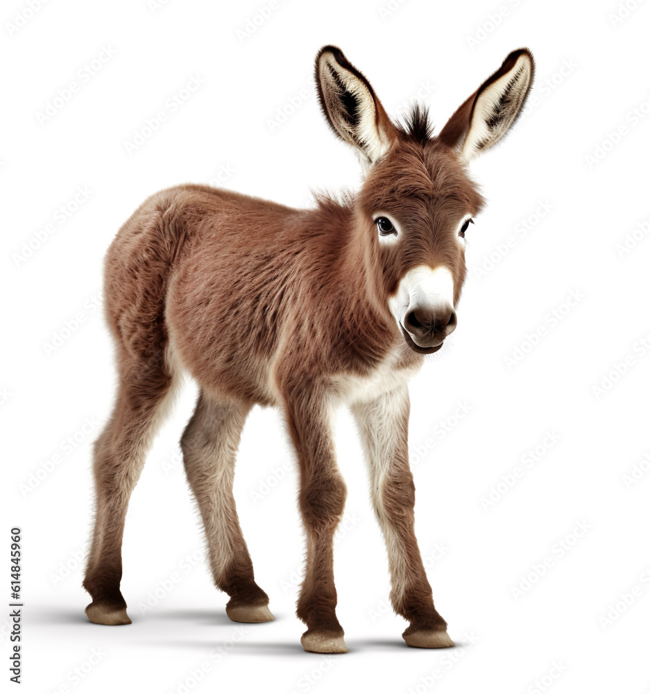 Cute little donkey generative AI illustration. Lovely baby animals concept