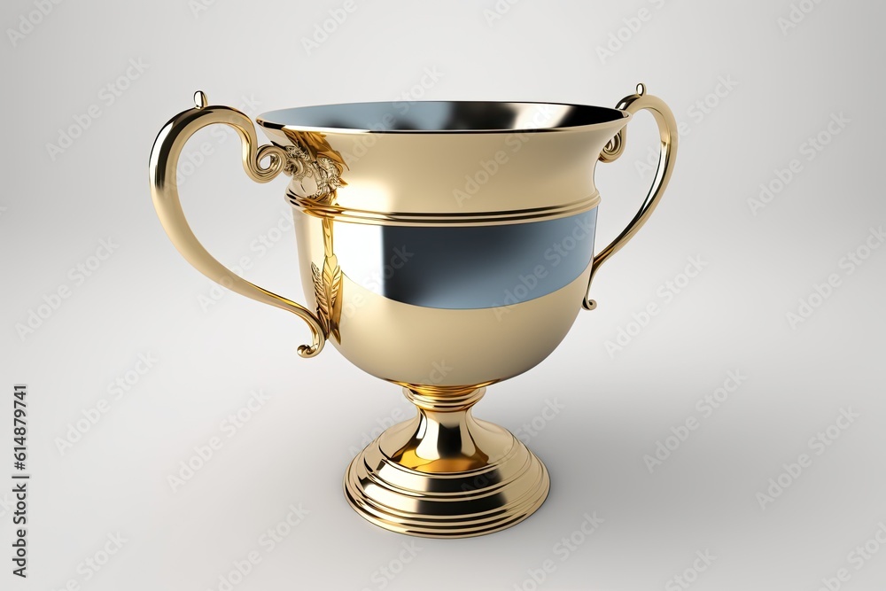 gold trophy cup with a blue stripe on it. Generative AI