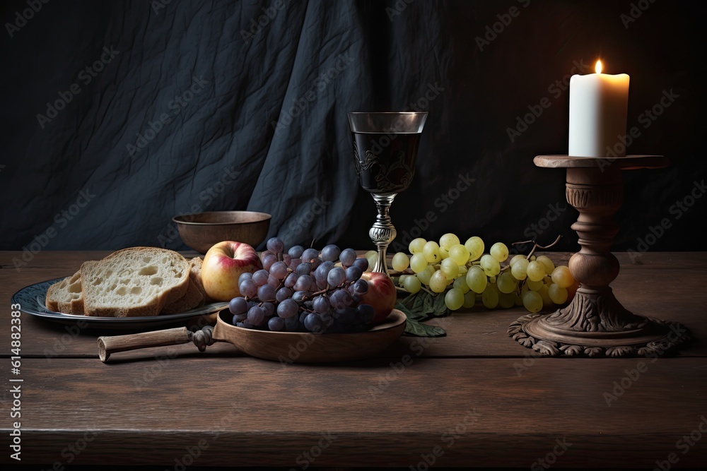 table setting with a fruit platter and candle centerpiece. Generative AI