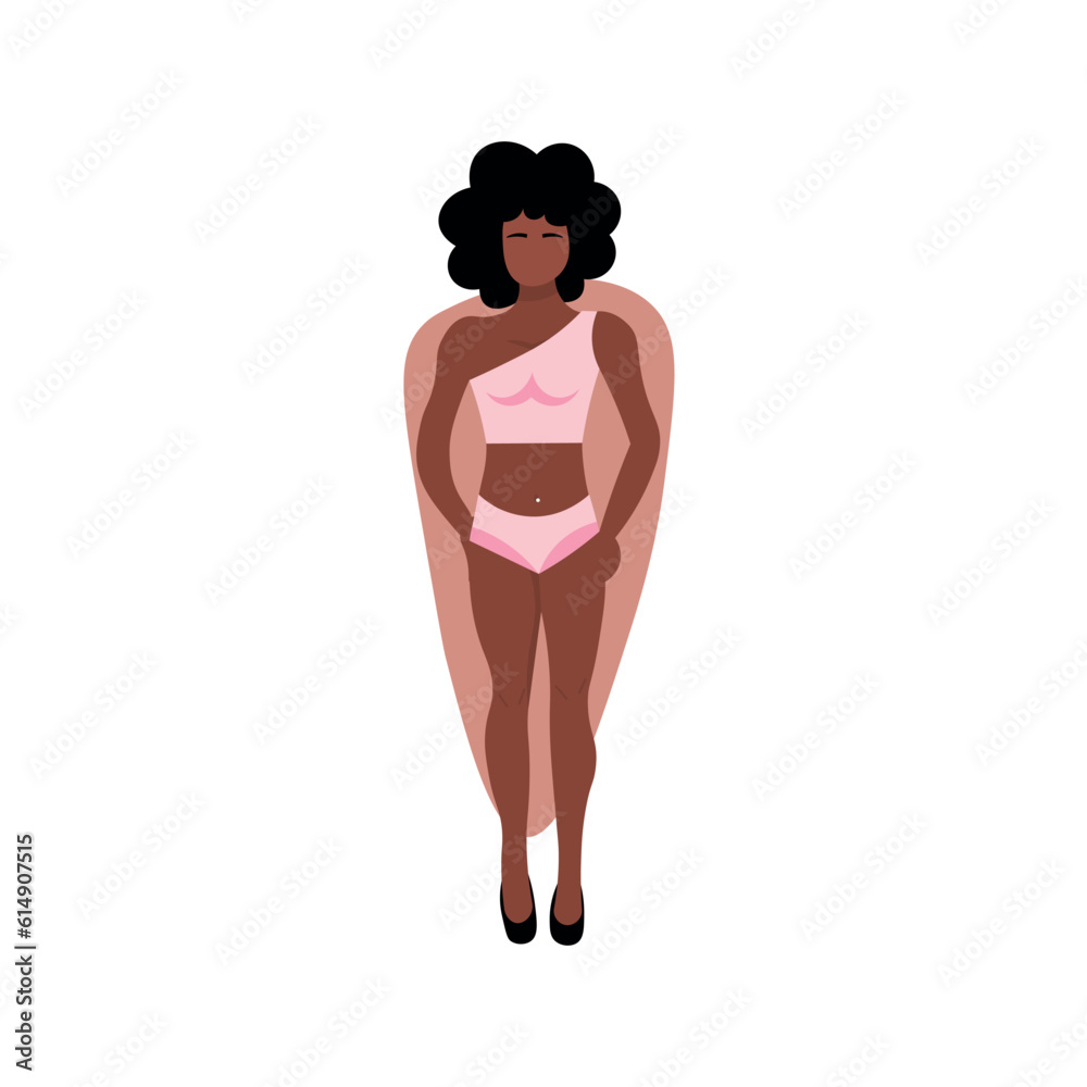 Beautiful African-American woman in underwear on white background