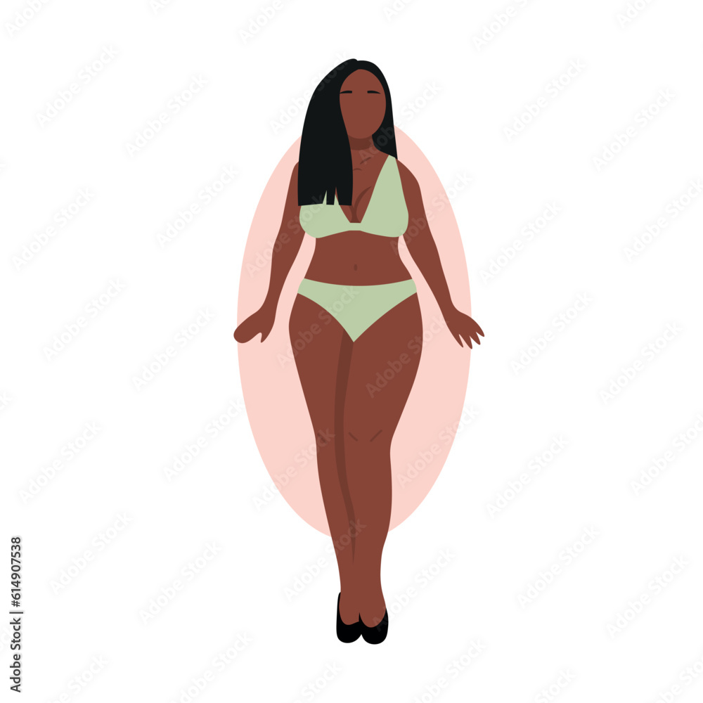 Beautiful African-American woman in underwear on white background