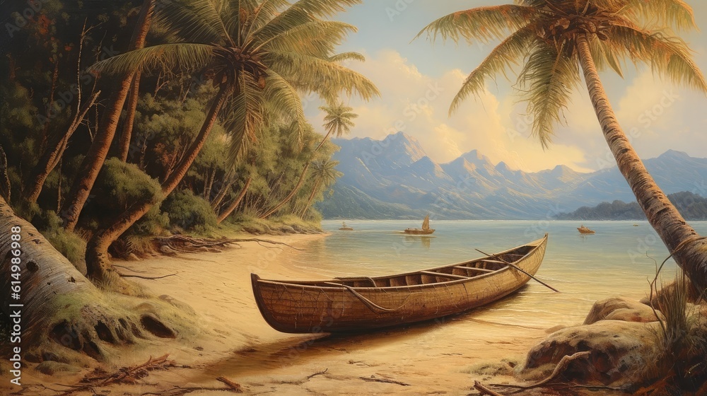 Canoe on the tropical sandy beach, A stunning summer landscape perfect for travel and vacation.