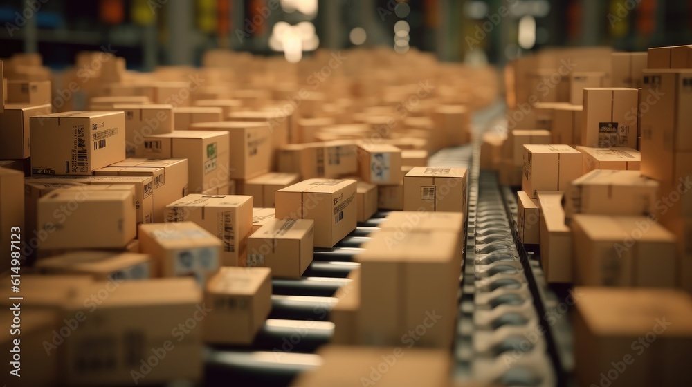 Cardboard Box at Logistics Factorys Conveyor Belt..