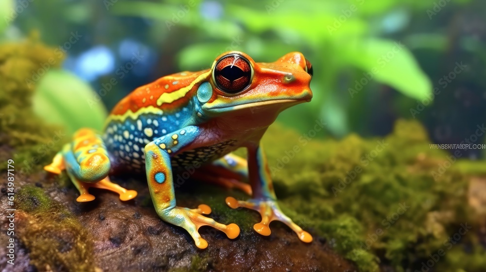 Colorful rainforest poison dart frog, Colorful exotic frog.