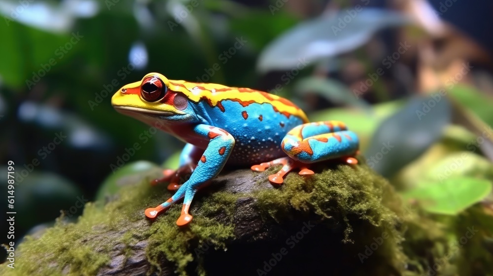 Colorful rainforest poison dart frog, Colorful exotic frog.