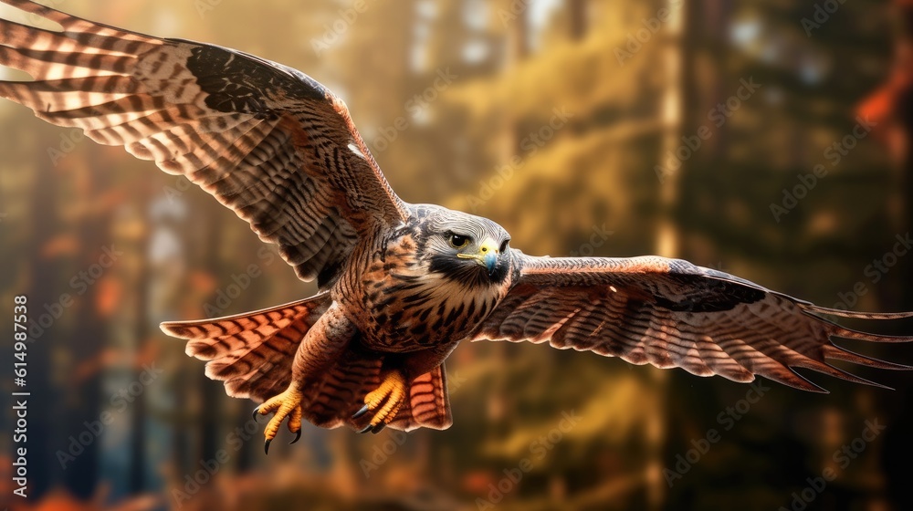 Flying falcon in the nature, Wild Falcon in flight.