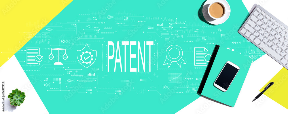 Patent concept with a computer keyboard and office items