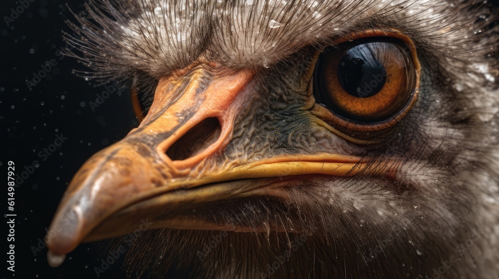 Head and neck portrait of an ostrich bird, The largest living bird, Zoo bird.