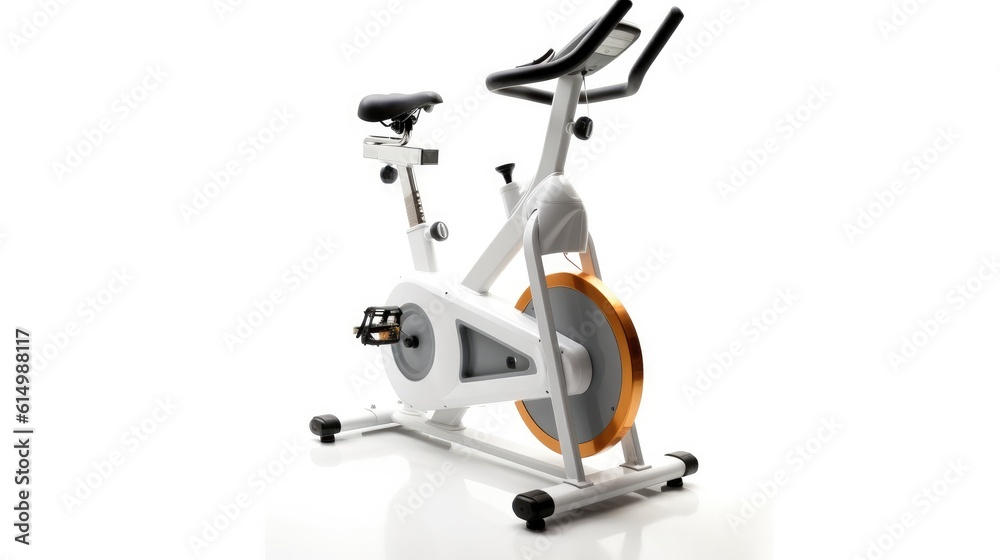 Modern cycle machine or exercise bike for gym or home trainings isolated on white background.