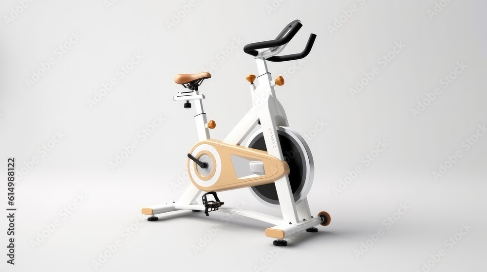 Upright bike for exercise in gym or fitness on white background.