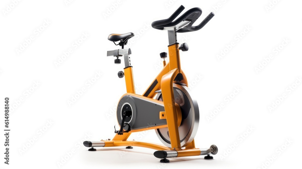 Upright bike for exercise in gym or fitness on white background.