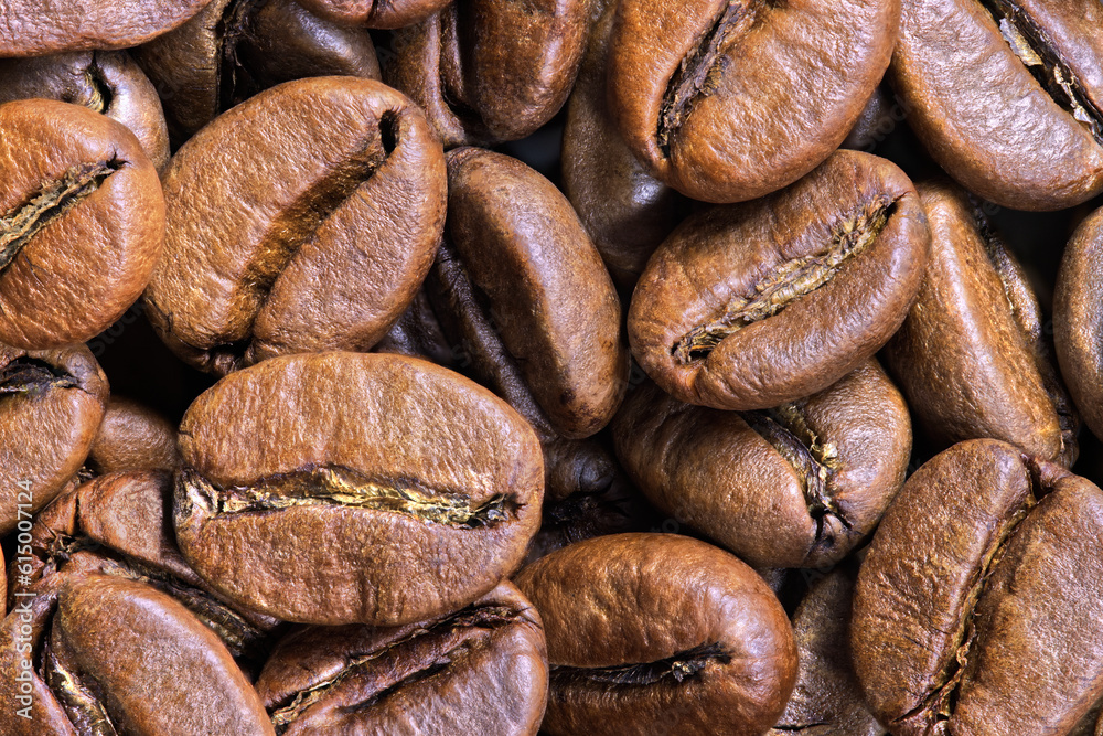 Roasted coffee beans. Macro focus stacking