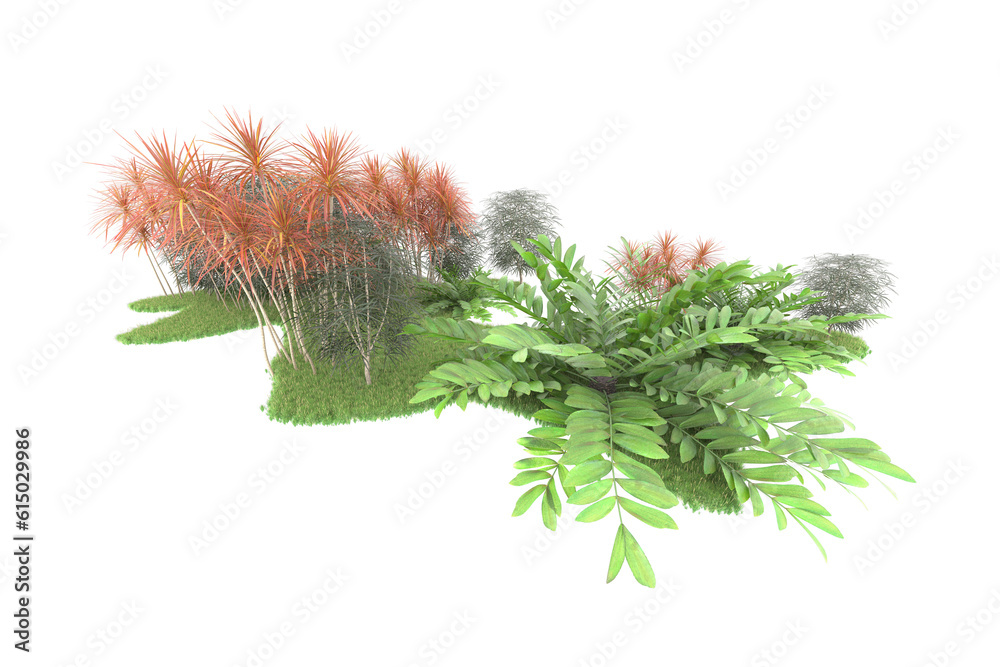 Tropical forest isolated on transparent background. 3d rendering - illustration