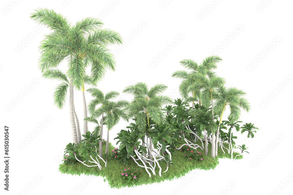 Tropical forest isolated on transparent background. 3d rendering - illustration