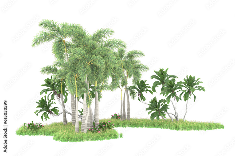 Tropical forest isolated on transparent background. 3d rendering - illustration