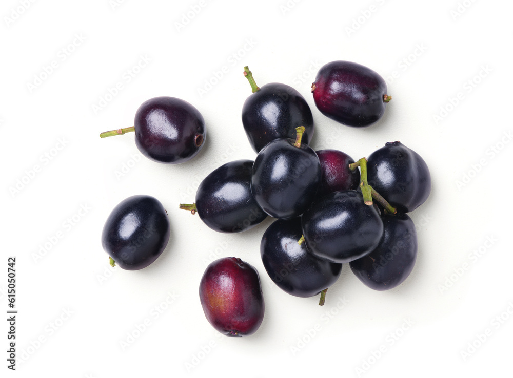 Top view of Jambolan plum isolated on white background. Clipping path