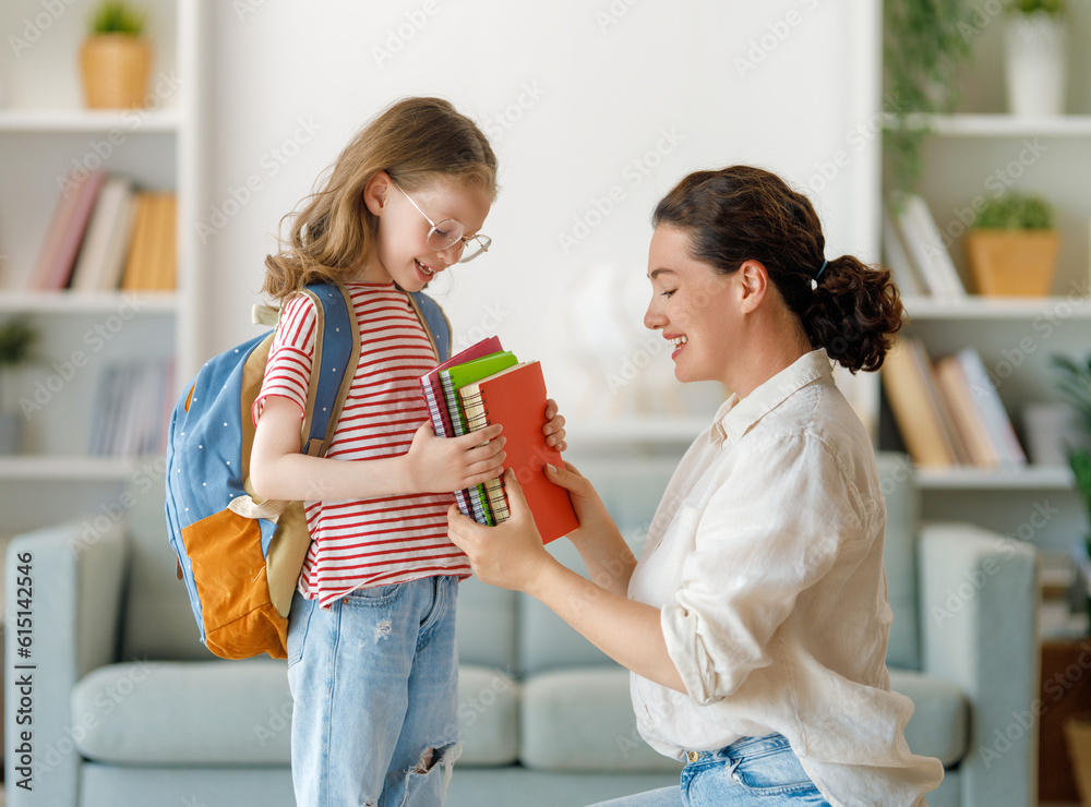 Happy family preparing for school