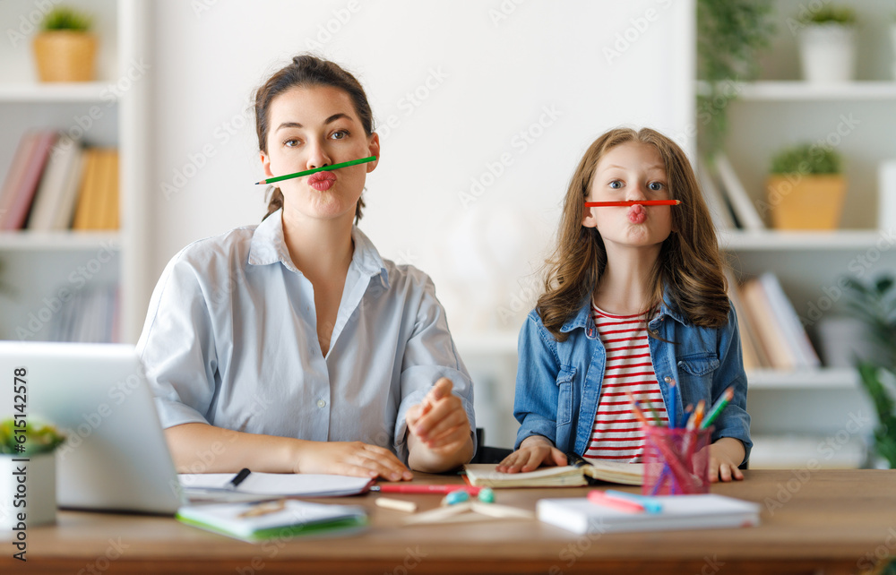 Girl doing homework or online education.