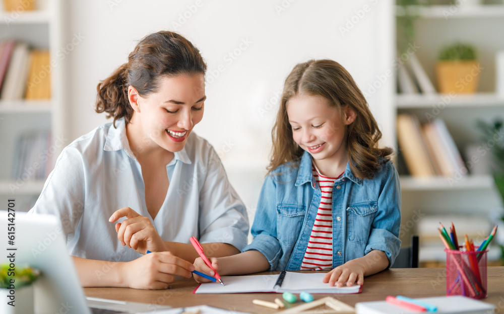 Girl doing homework or online education.