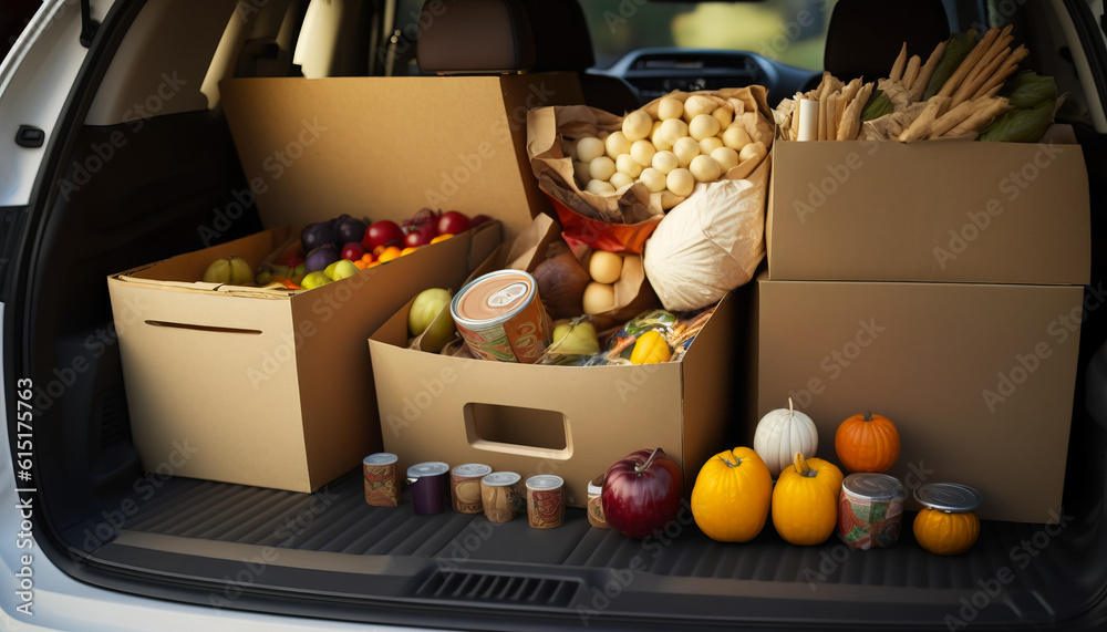 Home Grocery Delivery: Car Trunk Packed with Healthy Food Choices - ai generated