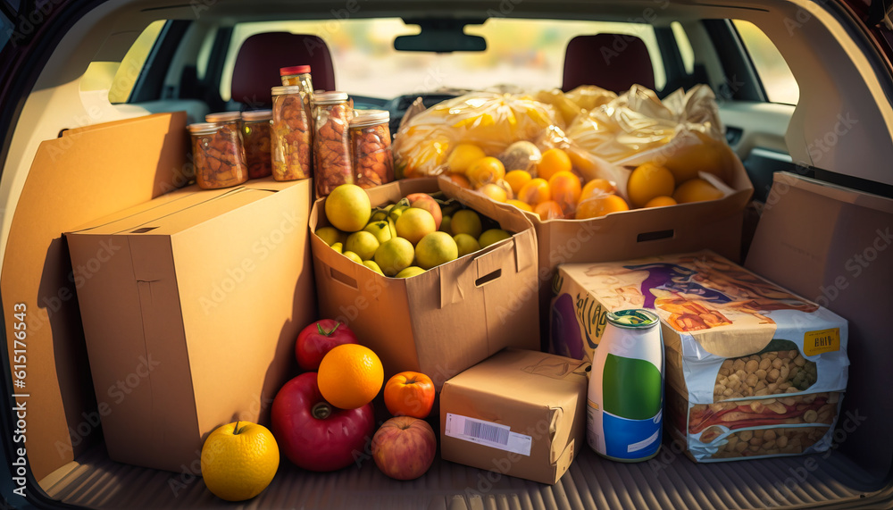 Home Grocery Delivery: Car Trunk Packed with Healthy Food Choices - ai generated