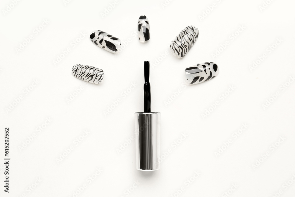 Press-on nails with brush on white background