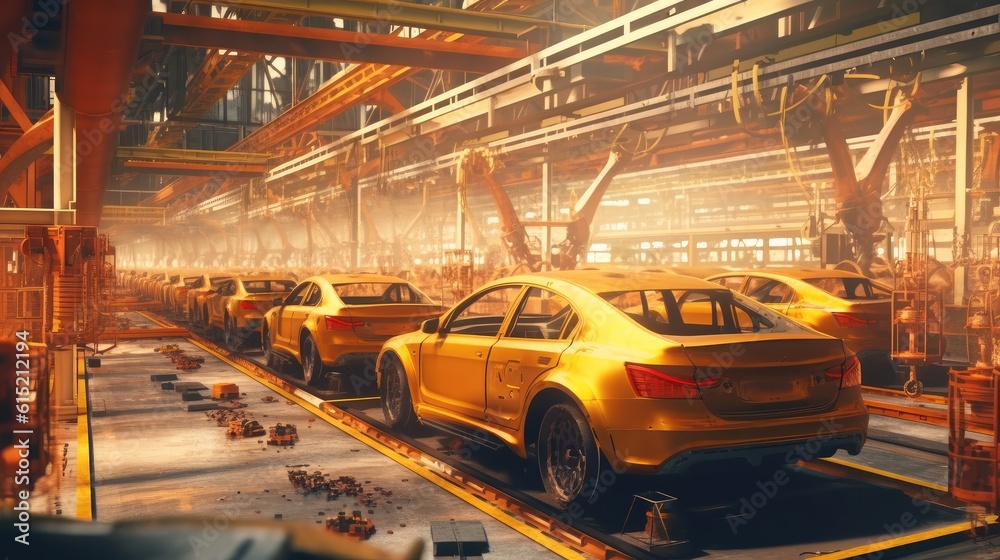 Automated car Assembly line, The plant of the automotive industry. Line of car body.