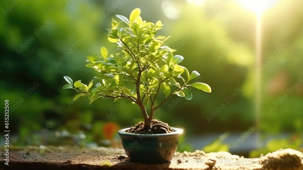 Young plant growing on dirt with sunshine in nature, Growth of new life on background.