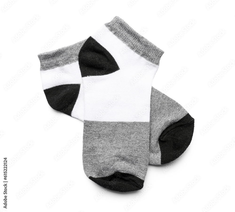 Pair of cotton socks on white background