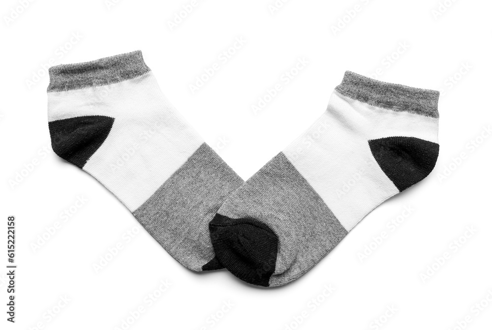 Pair of cotton socks on white background