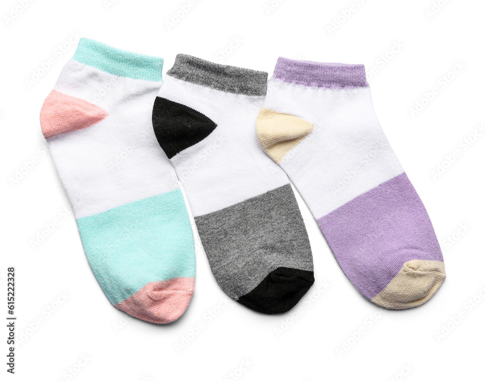 Set of cotton socks on white background