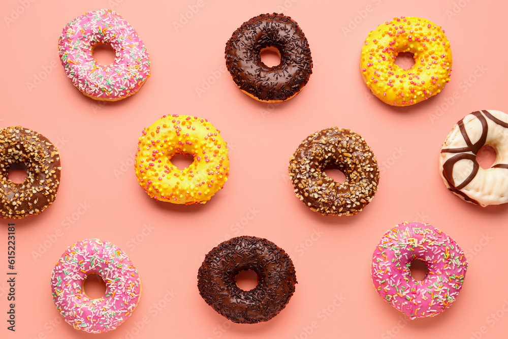 Sweet donuts on pink background