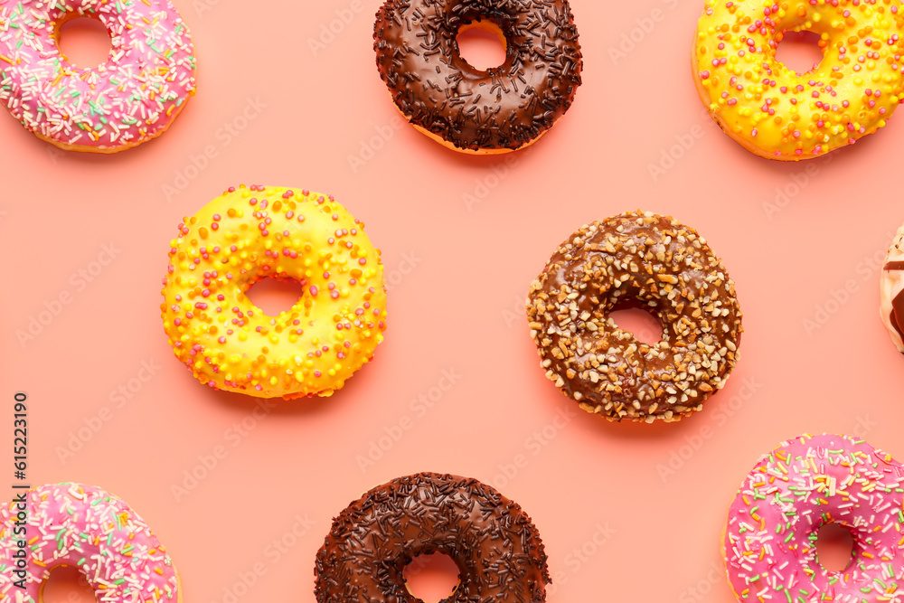 Sweet donuts on pink background