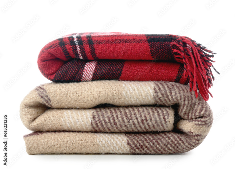 New soft folded blankets on white background