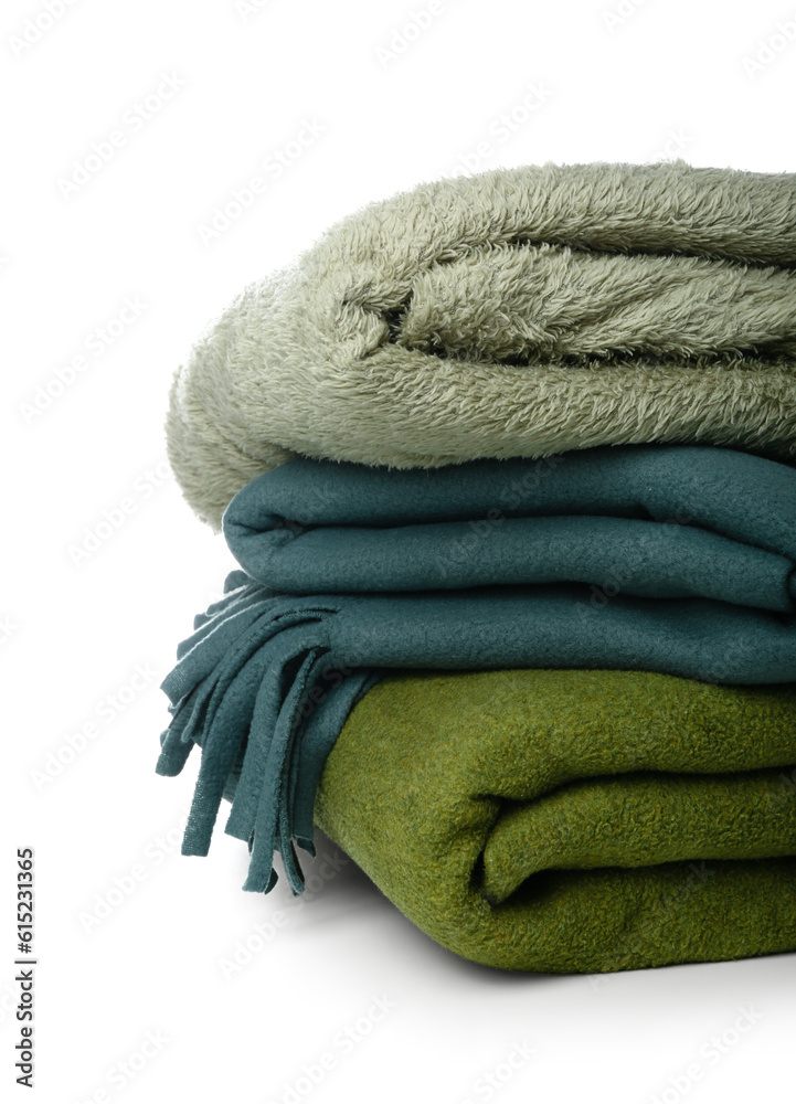 New soft folded blankets on white background