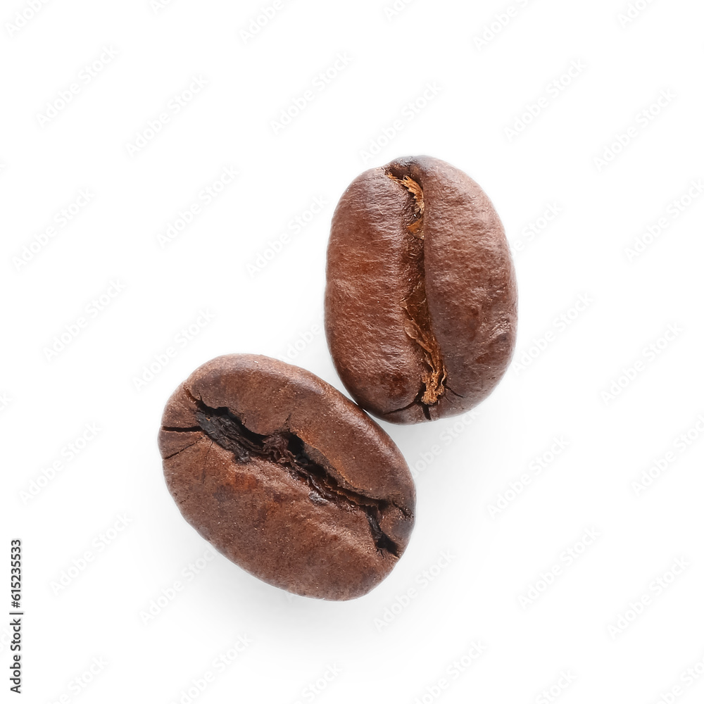 Natural coffee beans on white background