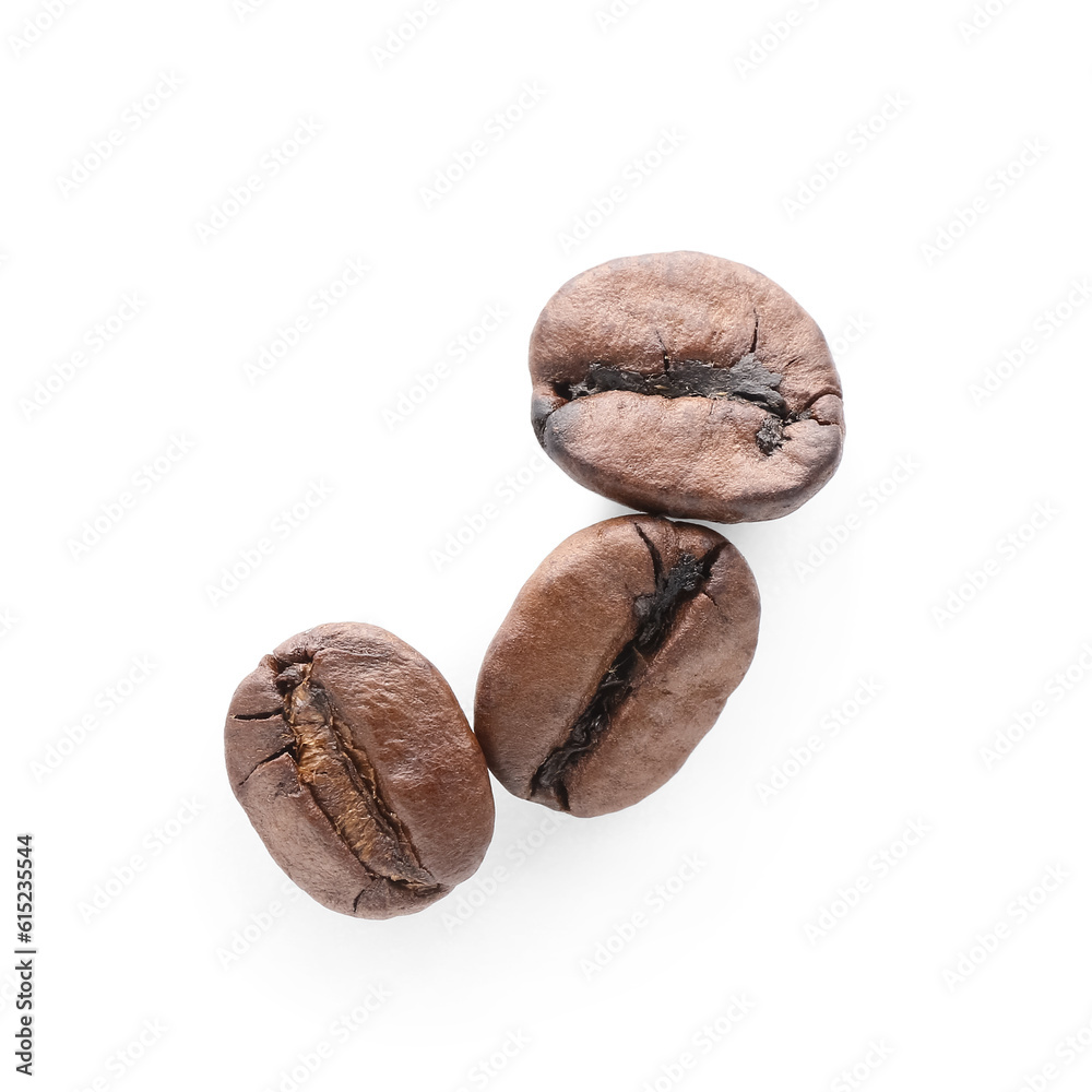 Natural coffee beans on white background