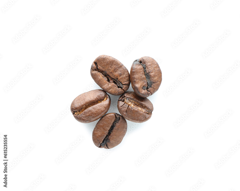 Natural coffee beans on white background