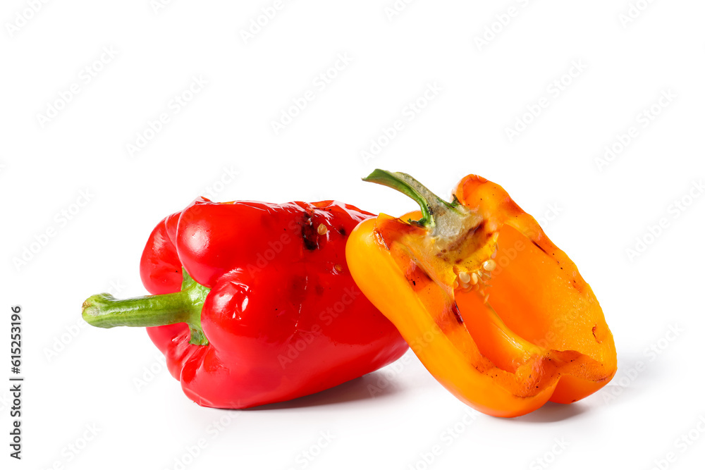 Tasty grilled bell peppers isolated on white background